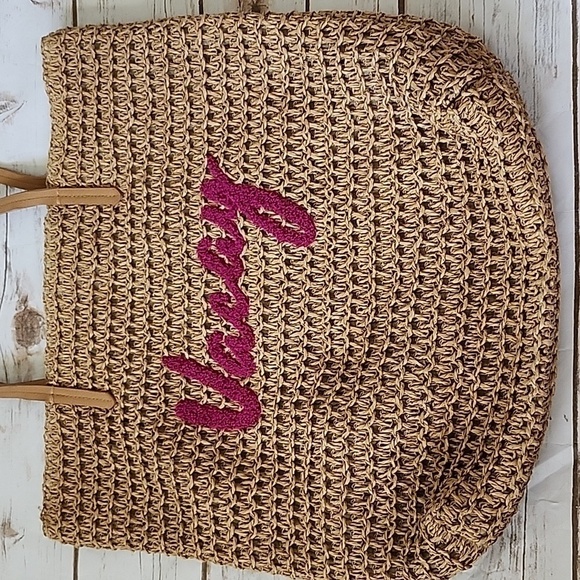 Time and Tru Tan Woven Tote with "Vacay" in Purple - Picture 2 of 12